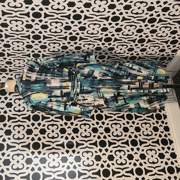 Karina - Abstract Paint Multi Faux Wrap Dress sz M/L (=10/12) - Picture 3 of 6